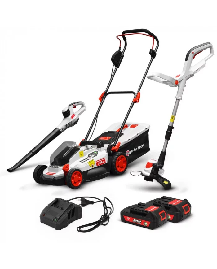 Kit 3 machines rechargeables 20V max + 2 batteries ELEM Garden Tech...