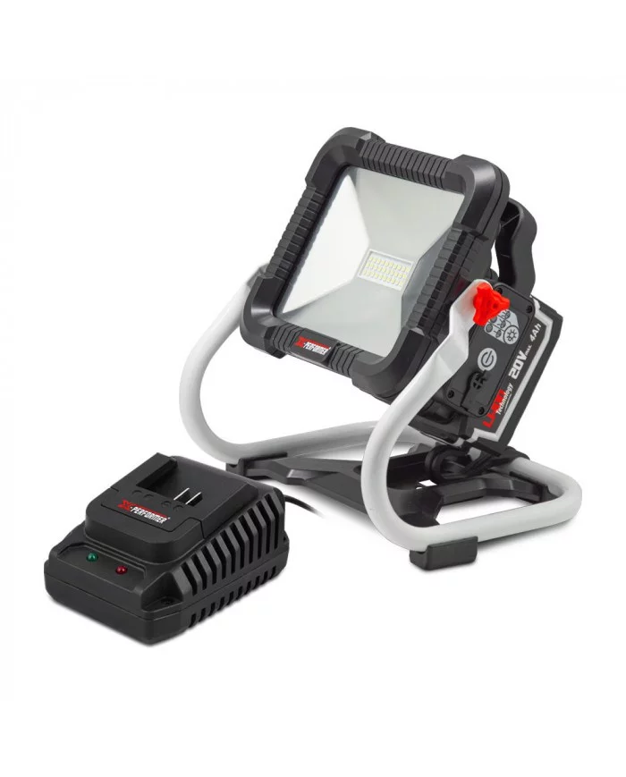 Projecteur de chantier rechargeable 20V avec batterie 4Ah - X Perfo...