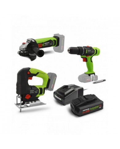 Kit 3 machines sans fil 20V(scie sauteuse + meuleuse + visseuse) +1...