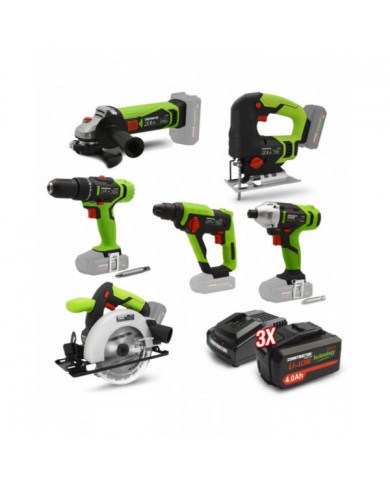 Kit 6 machines sans fil 20V + 3 batteries 4Ah et chargeur - Constru...