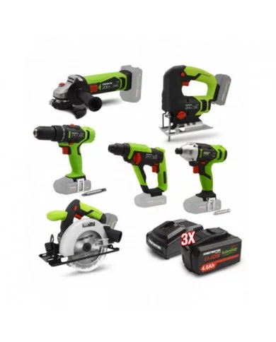 Kit 6 machines sans fil 20V + 3 batteries 4Ah et chargeur - Constru...
