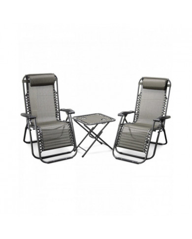 Lot de 2 chaises longues + table pliable ELEM Garden Technic -  108...